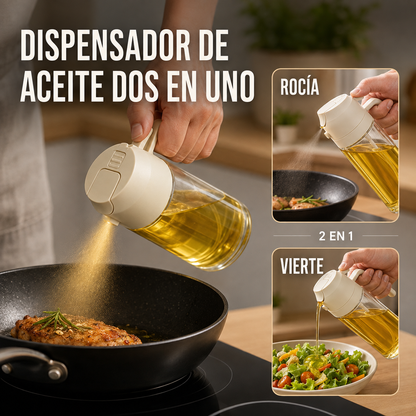 Dispensador 2 en 1 de Aceite — Rociador y Vertedor de Vidrio ✨