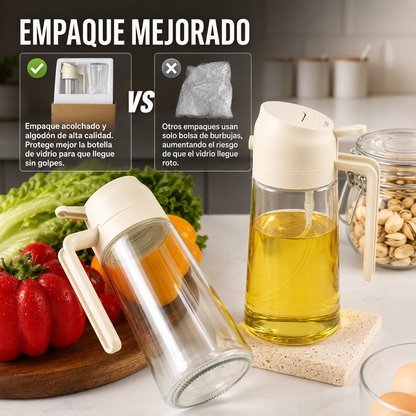 Dispensador 2 en 1 de Aceite — Rociador y Vertedor de Vidrio ✨