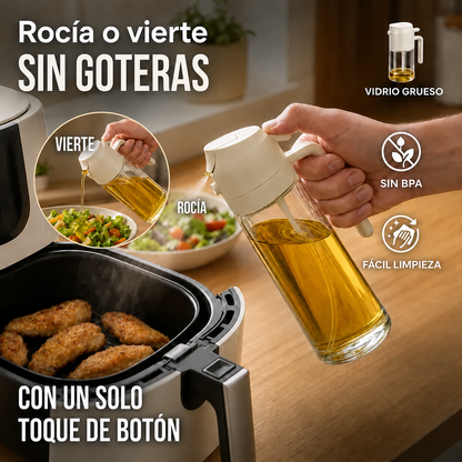 Dispensador 2 en 1 de Aceite — Rociador y Vertedor de Vidrio ✨