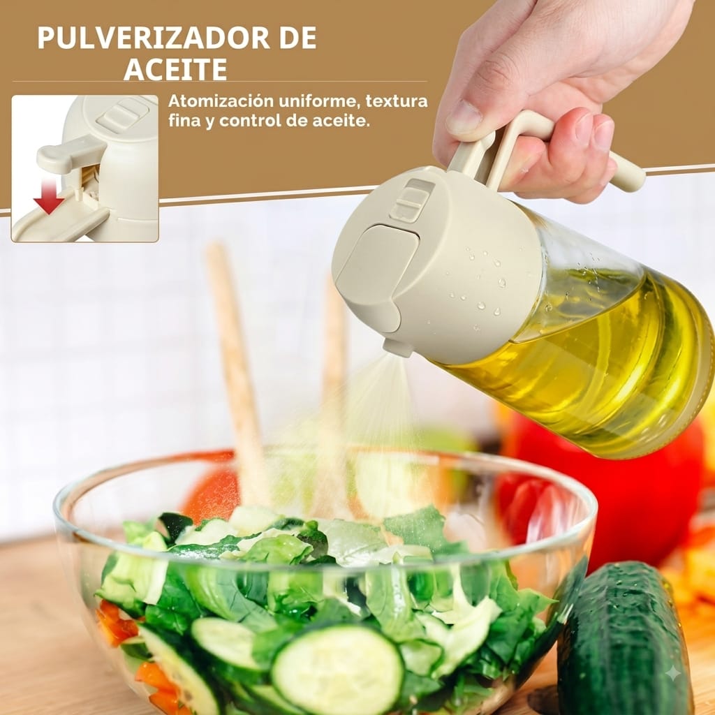 Dispensador 2 en 1 de Aceite — Rociador y Vertedor de Vidrio ✨