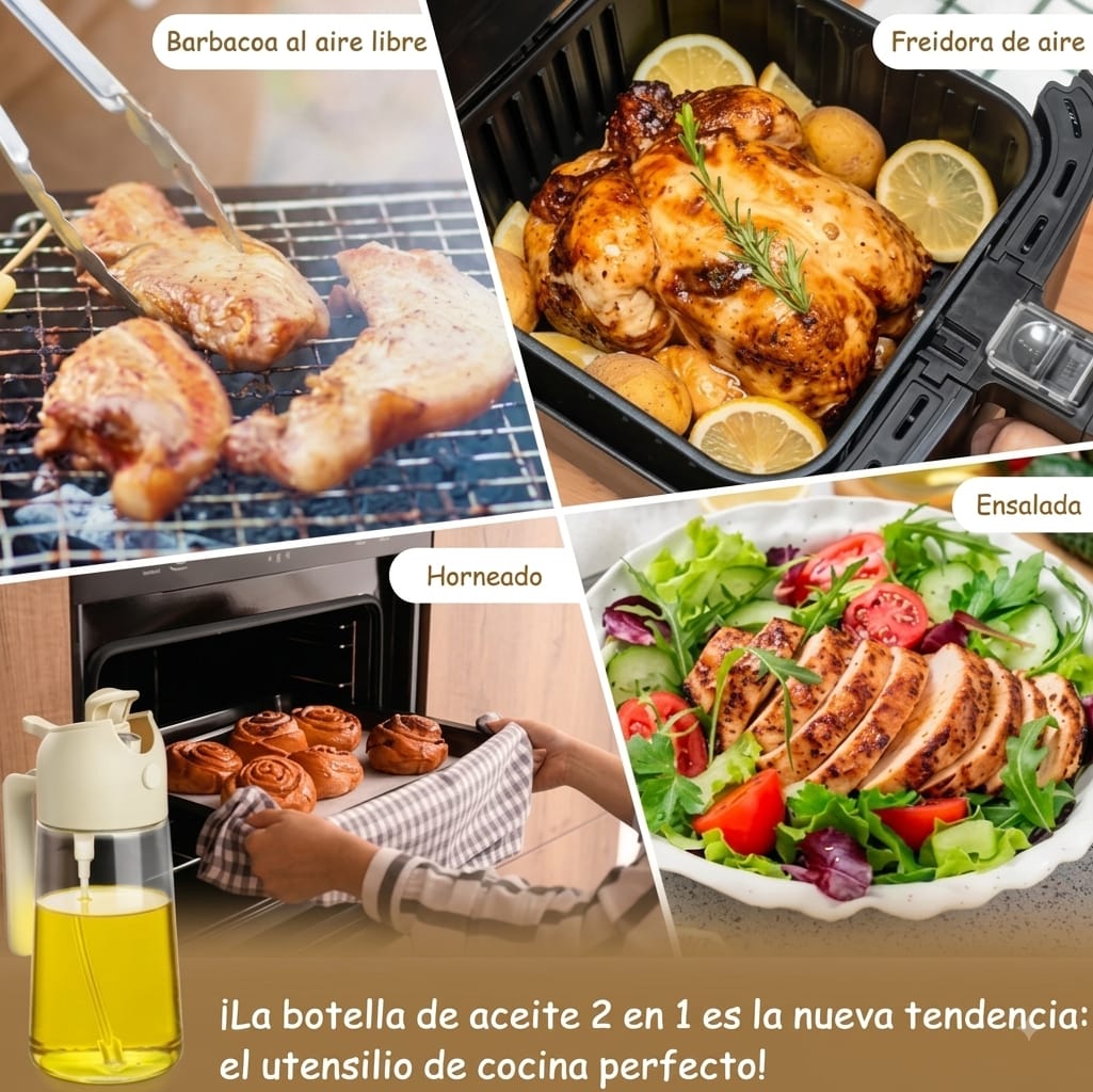 Dispensador 2 en 1 de Aceite — Rociador y Vertedor de Vidrio ✨